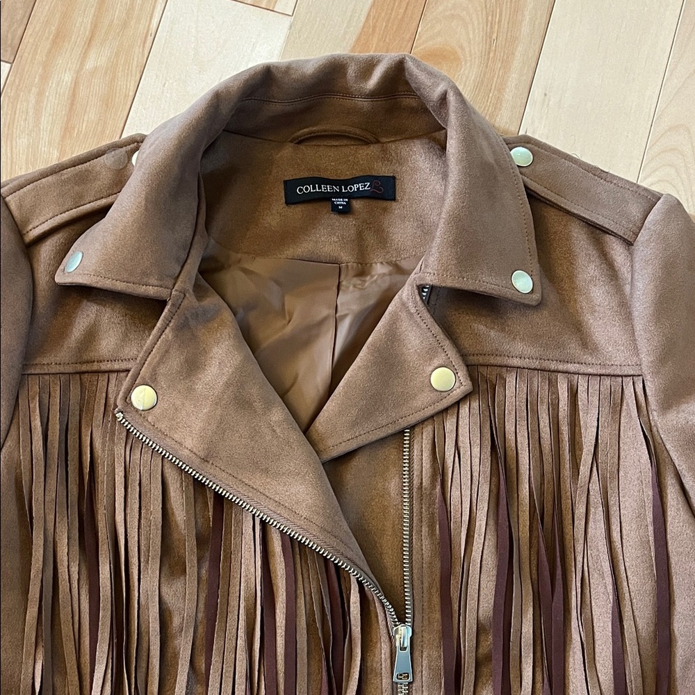 Colleen Looez Brown Faux Suede Fringe Jacket